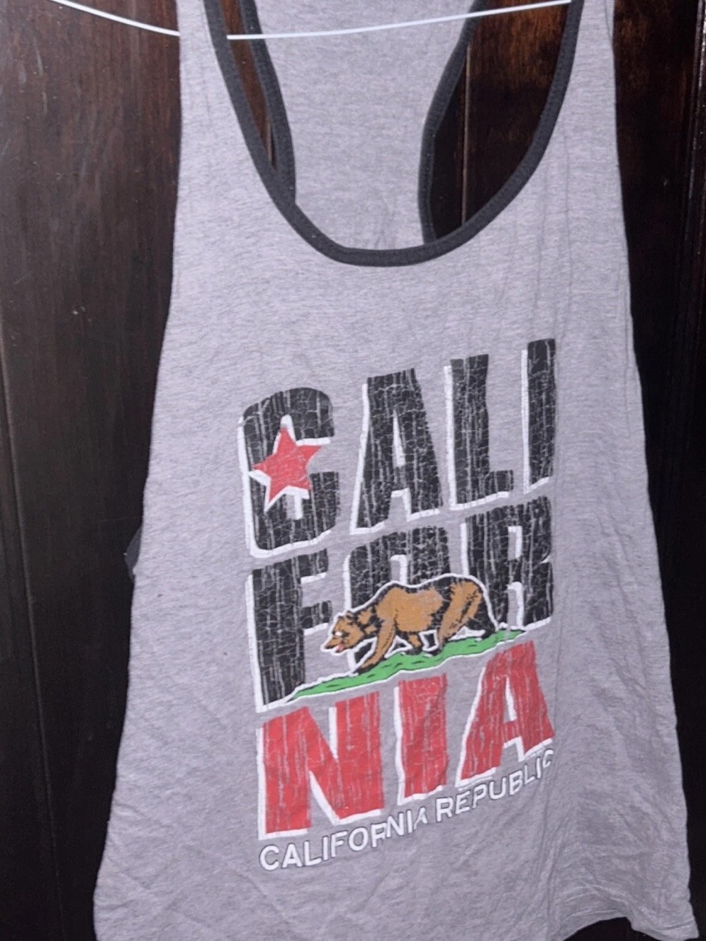 California Republic Graphic Tank Top Gray Sleeveless Size XL Snug Fit